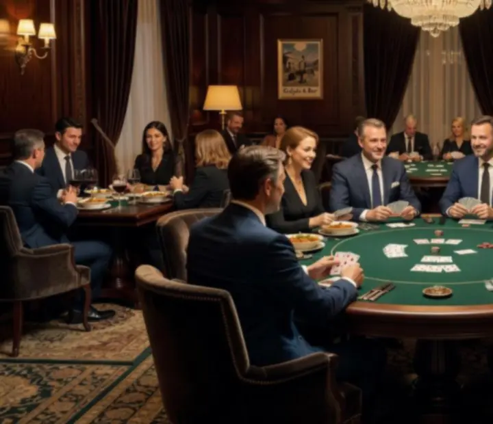 Baráti társaság társasági, pénzmentes póker esten a Breenovia Poker Lounge-ban.